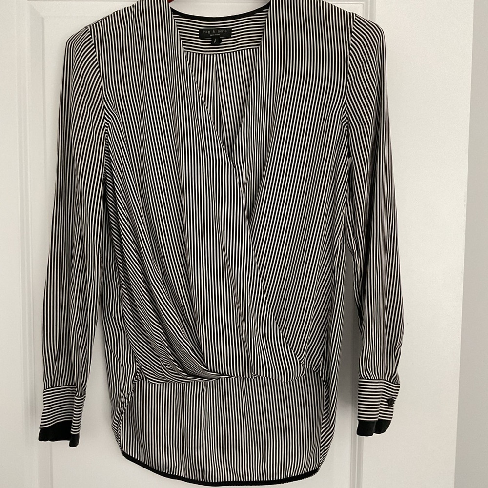Rag & Bone Victor S/P black/ white stripe silk blouse